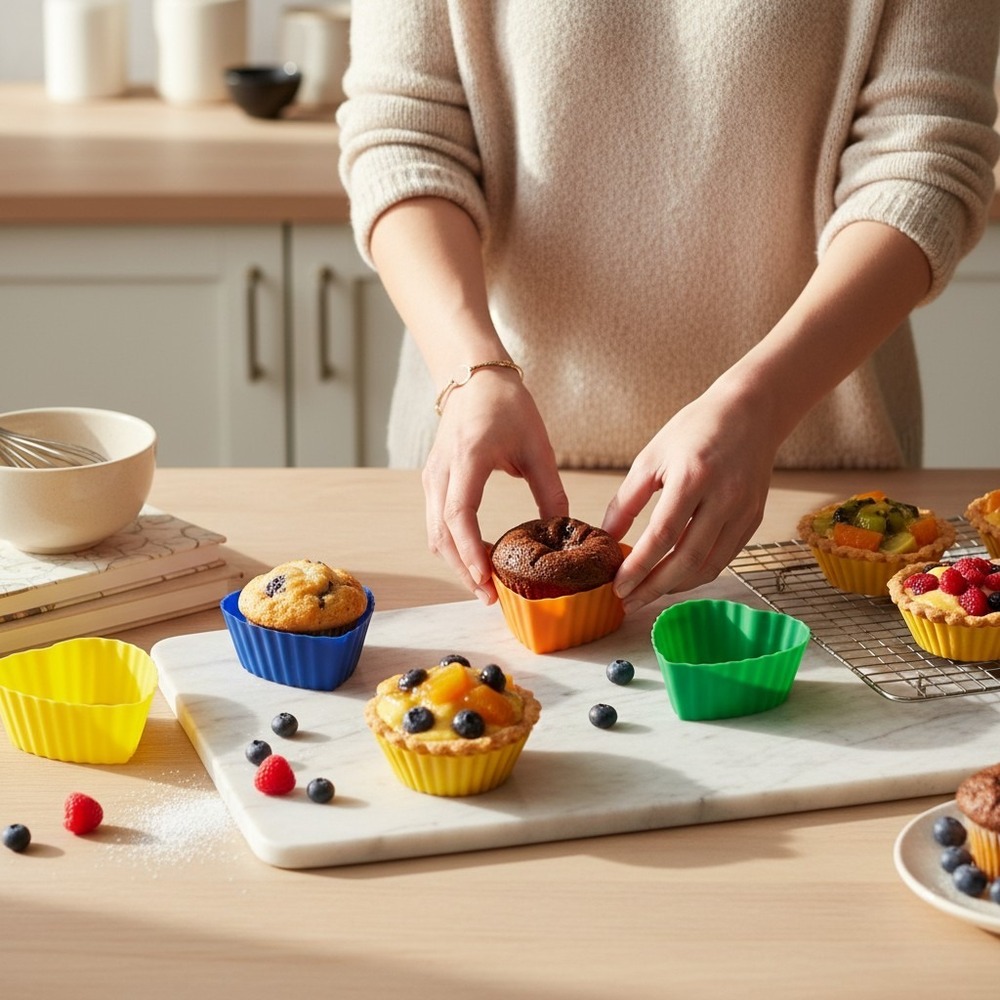 Heart Baking Cups Unisex OS Multi Good Silicone Reusable 5pc Set